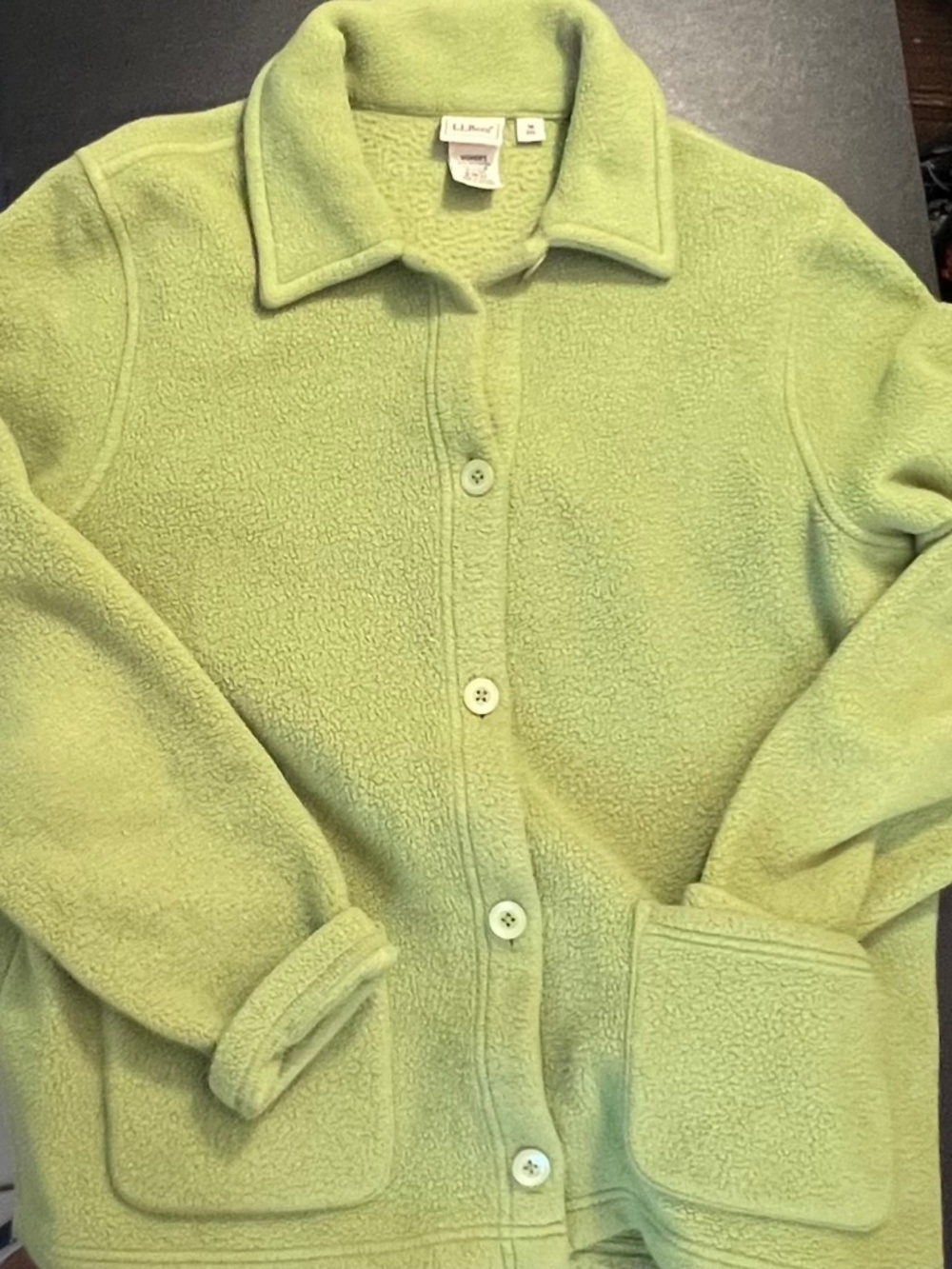 L.L. Bean Fleece Jacket Women M Medium Green Button Up Shacket Collared Pocket
